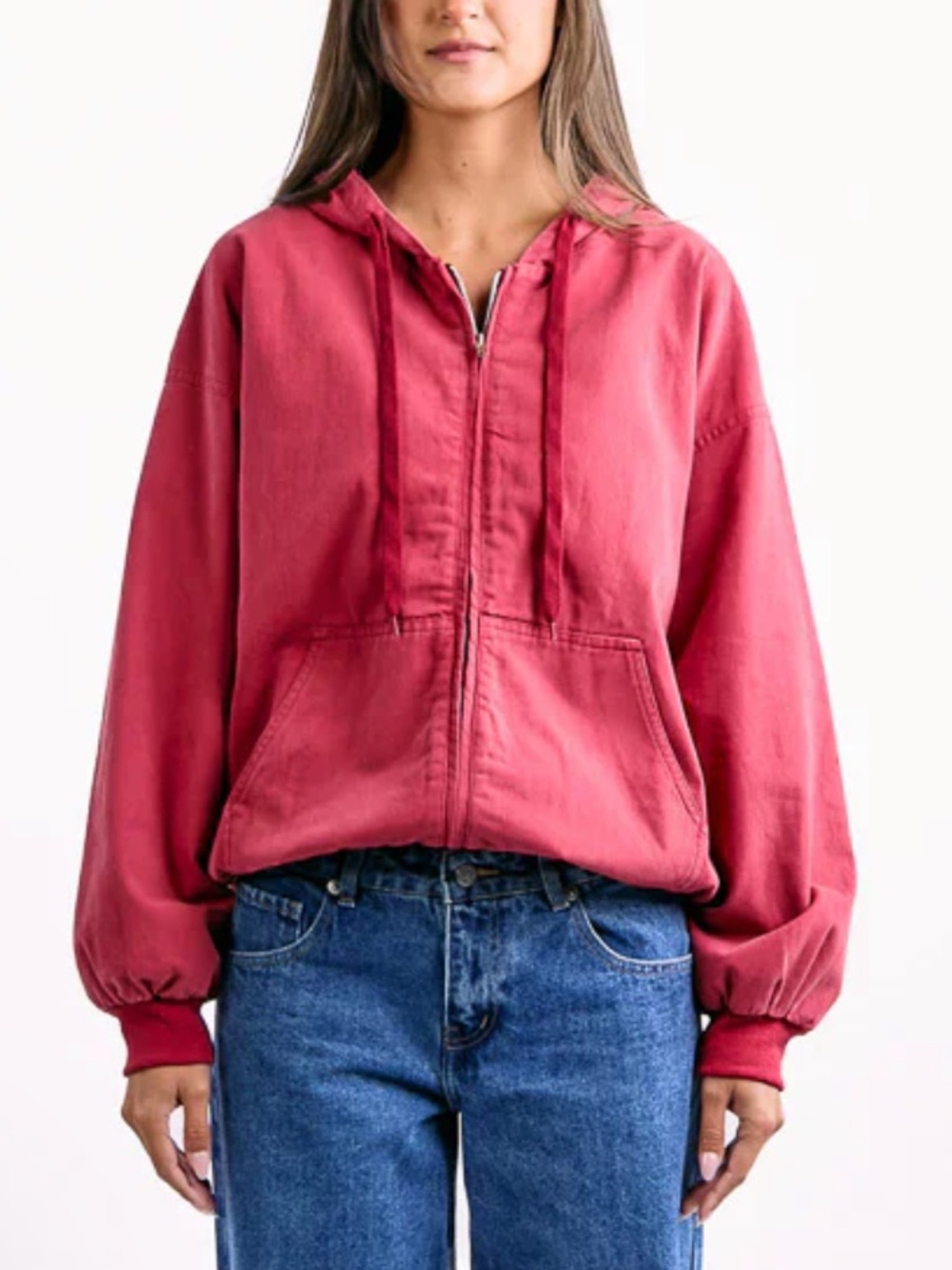 Zip-Up Hoodie in Red